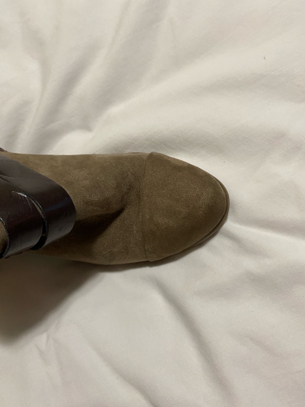 Carlos Santana Olive Taupe Suede Ankle Booties with Dark Brown Straps - Picture 7 of 10